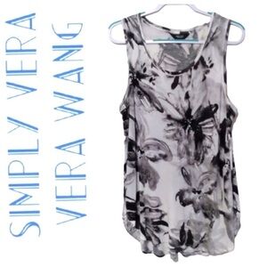 Simply Vera Vera Wang Sleeveless Black & White Floral Tank with Crystals Size L